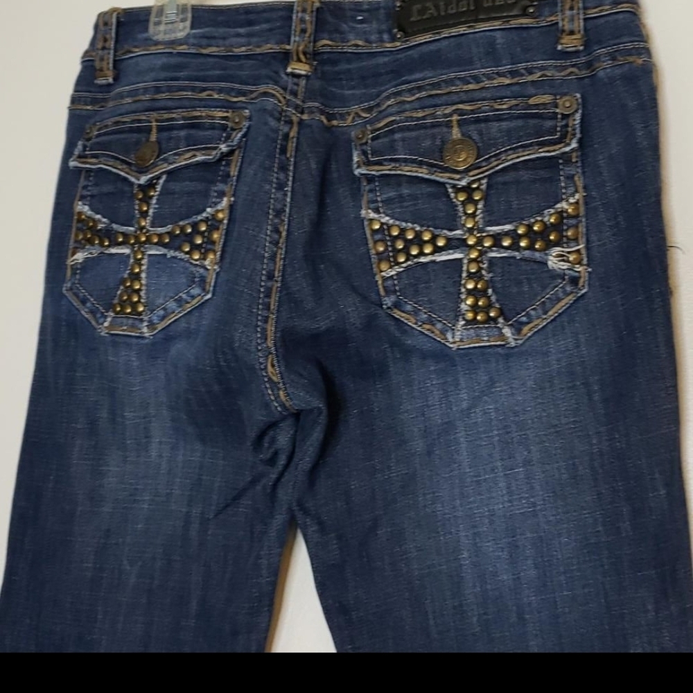 LA IDOL USA Y2K Georgous,Jeans Decorative Studded Cross Pockets. One Of A kind!